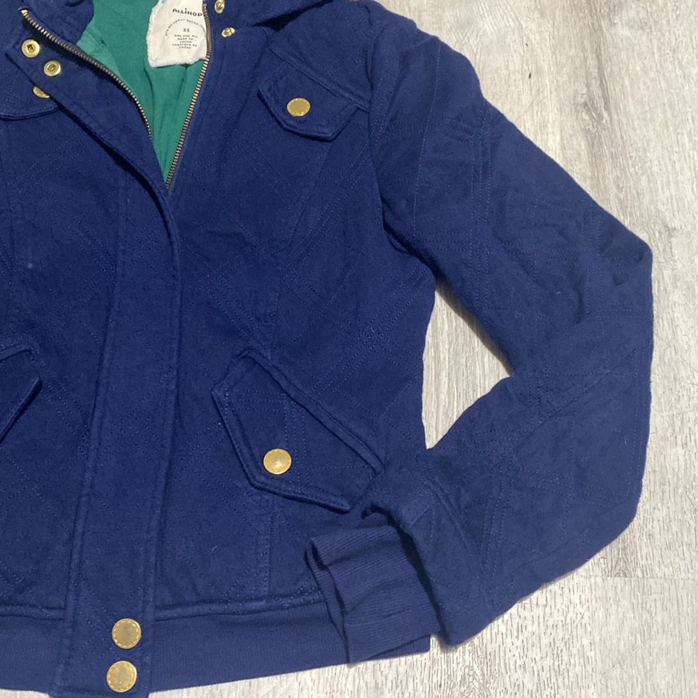 Anthro Allihop Navy Quilted Hooded Jacket - Picture 2 of 8